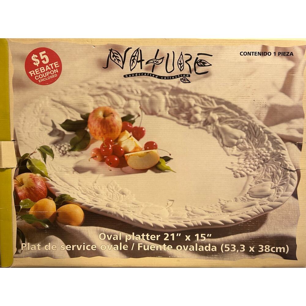 Vintage Nature Handcrafted Collection  Oval White Ceramic Fruit Themed Platter